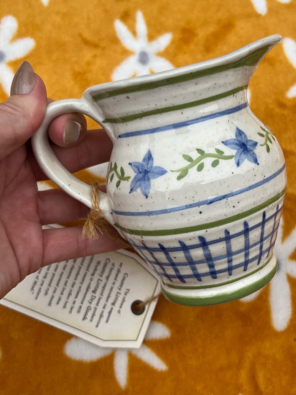 Vintage Country Living Dry Goods Hand-Painted Small Floral Ceramic Pitcher
